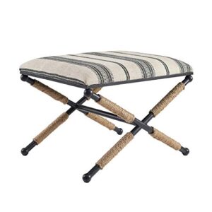 linon farrow black metal and natural and black stripe upholstered campaign ottoman