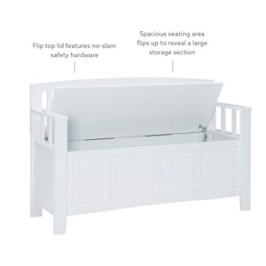 Linon White Bench Cynthia Flip-Top Lid and Hidden Storage Space