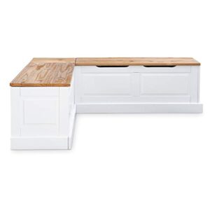 Riverbay Furniture 18" High Transitional Backless Wood Corner Kitchen Breakfast Nook Bench, with Hidden Storage, in White & Natural Finish