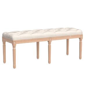 Bonzy Home Tufted Extra-Long Entryway Bench, 47” French Vintage Bedroom Benches Upholstered Dining Benches, Fabric End of Bed Bench for Bedroom Dining Room Living Room Entryway, Beige