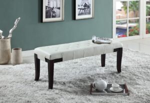 roundhill furniture linon faux leather tufted bench, white