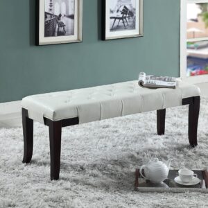 Roundhill Furniture Linon Faux Leather Tufted Bench, White