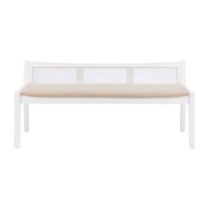 Linon Memphis Wood Cane Bench with Padded Seat in White