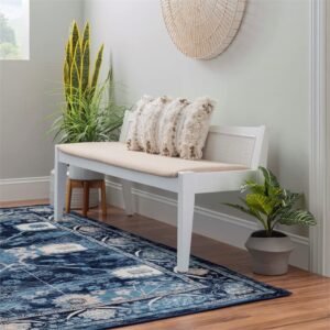 Linon Memphis Wood Cane Bench with Padded Seat in White