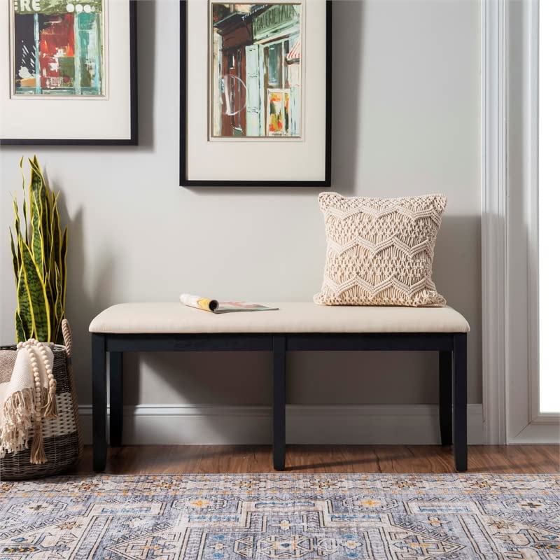 Linon Jordan Wood Backless Bench in Dark Charcoal Gray