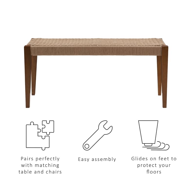 Powell Furniture Linon Patty Wood and Rope Dining Bench in Brown