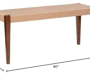 Powell Furniture Linon Patty Wood and Rope Dining Bench in Brown