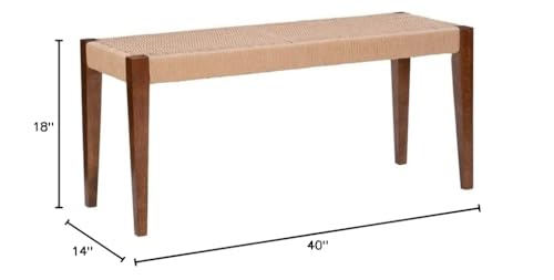 Powell Furniture Linon Patty Wood and Rope Dining Bench in Brown