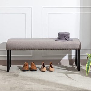 duhome upholstered entryway bench, fabric bedroom bench ottoman bench end of bed bench dining bench with nailhead trim wooden legs for living room dining room, gray
