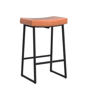 MAISON ARTS Brown Bar Stools Set of 2 Counter Height 24 Inches Saddle Stools for Kitchen Counter Backless Modern Barstools Upholstered Faux Leather Stools Farmhouse Island Chairs, Brown, 2pcs