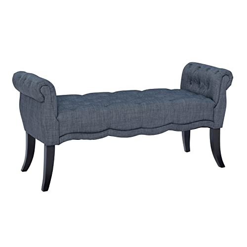 Linon Laurel Wood Upholstered Roll Arm Bench in Gray