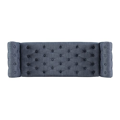 Linon Laurel Wood Upholstered Roll Arm Bench in Gray