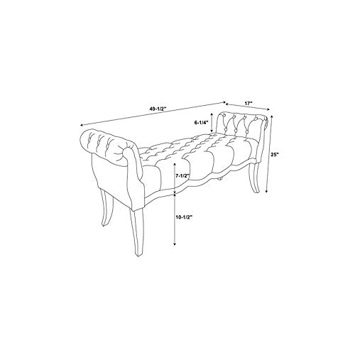 Linon Laurel Wood Upholstered Roll Arm Bench in Gray