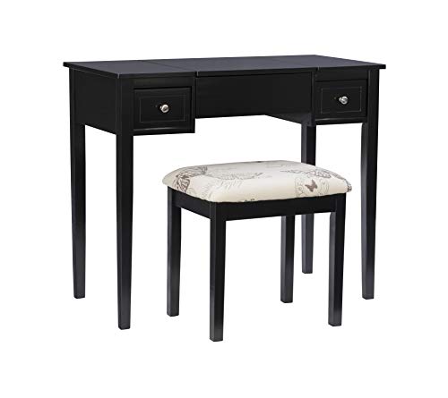 Linon Home Dcor Linon Black Butterfly Stool Vanity Set with Bench, 36"w x 18"d x 30"h,