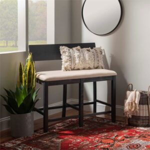 Linon Jordan Wood 25" Counter Height Dining Bench in Dark Charcoal Gray