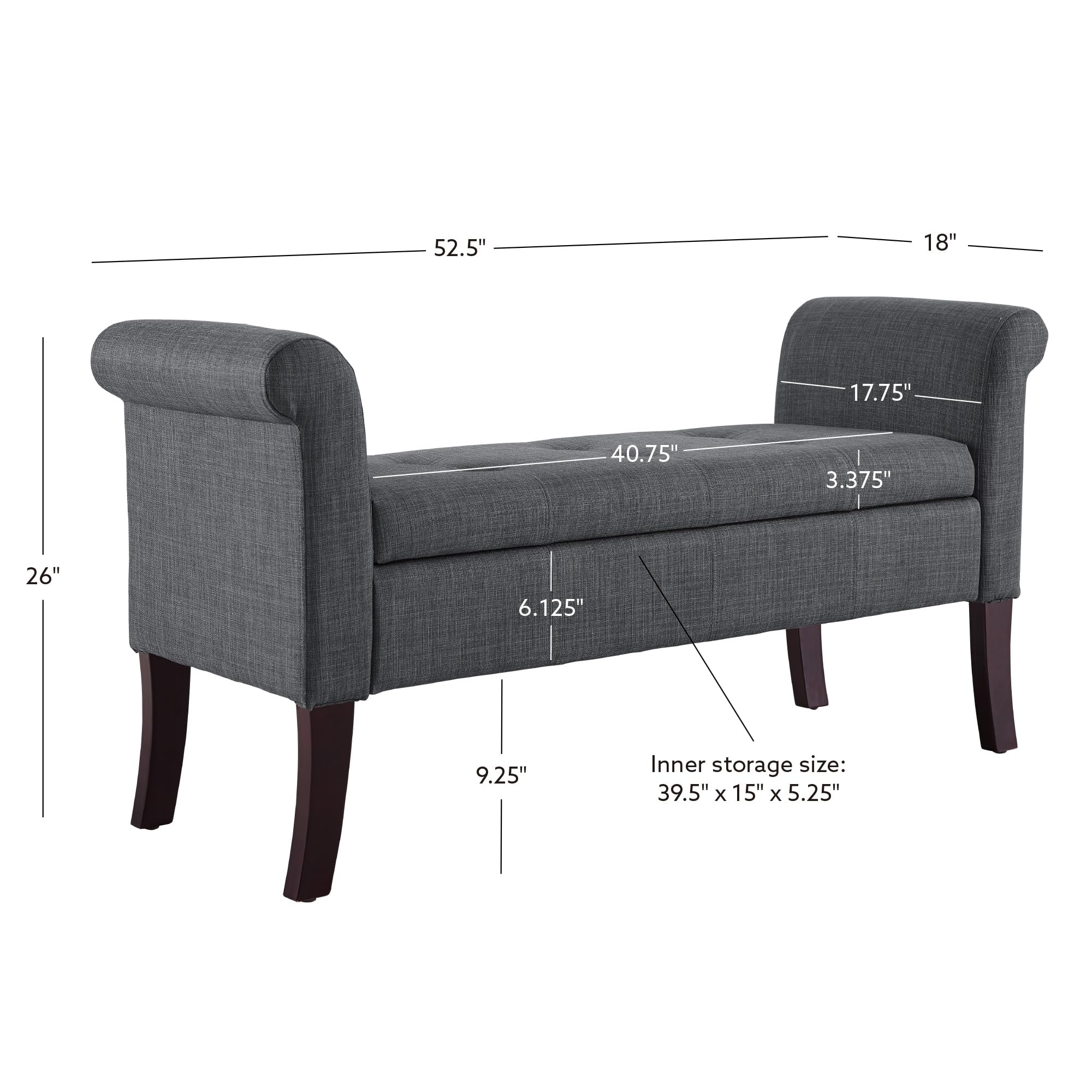 Linon Ivy Charcoal Storage Bench