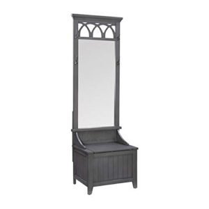 Powell Linon Elliana Wood and Mirror Entryway Hall Tree Bench in Gray