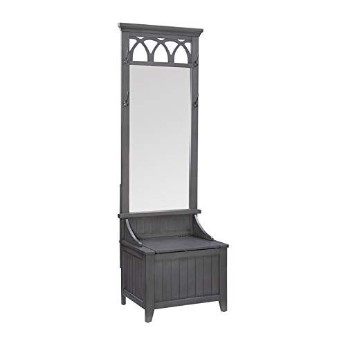 Powell Linon Elliana Wood and Mirror Entryway Hall Tree Bench in Gray