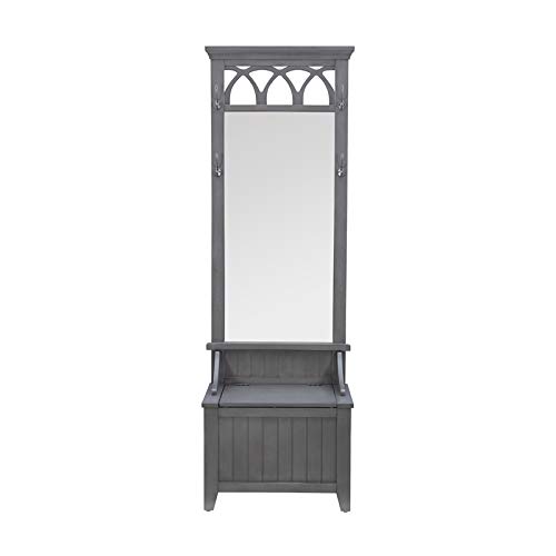 Powell Linon Elliana Wood and Mirror Entryway Hall Tree Bench in Gray