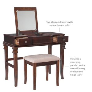 Linon Angela Walnut Vanity Set,30" x 36" x 18"