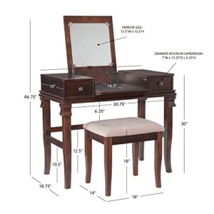 Linon Angela Walnut Vanity Set,30" x 36" x 18"