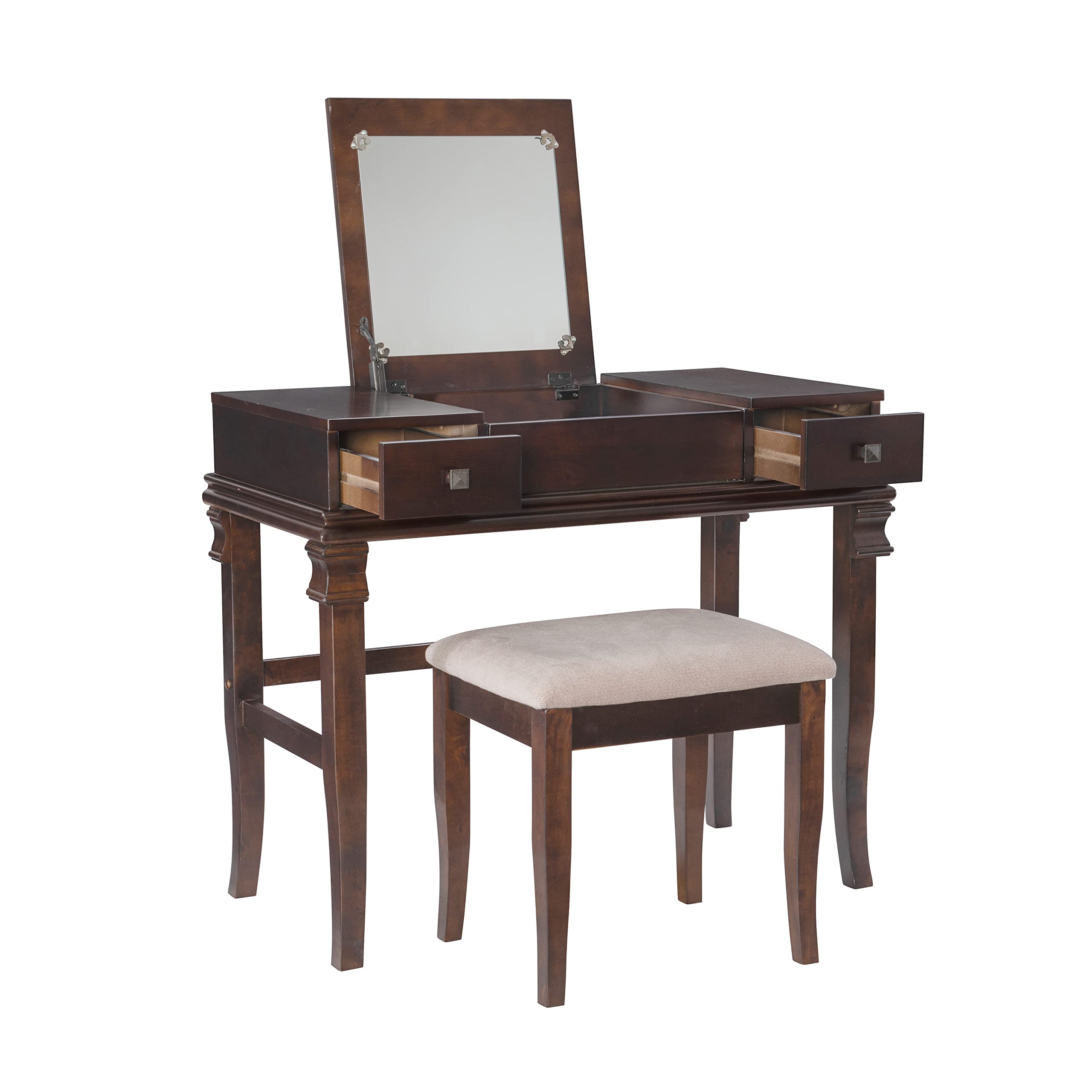 Linon Angela Walnut Vanity Set,30" x 36" x 18"