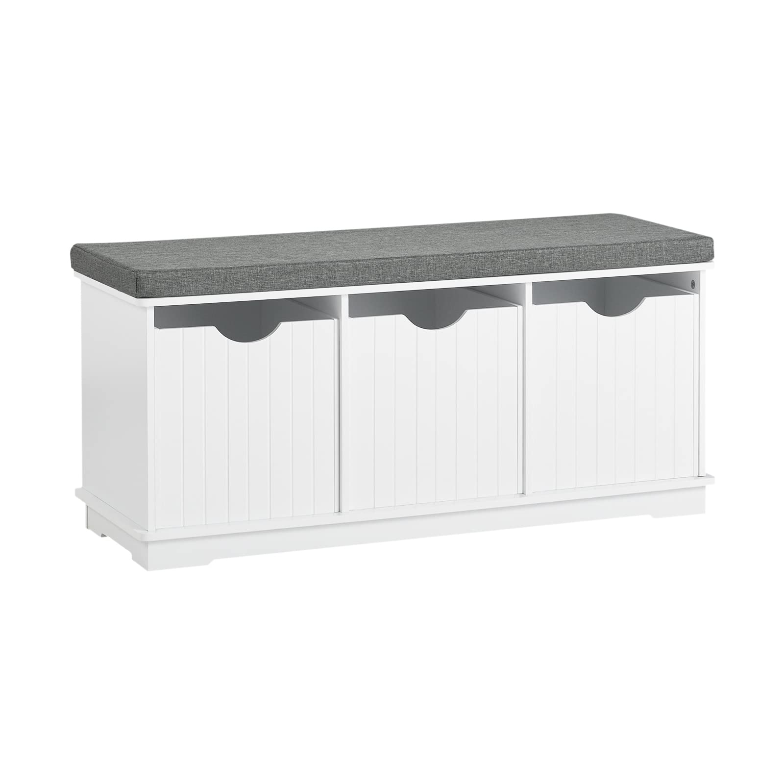 Haotian White Storage Bench with Drawers & Padded Seat Cushion, Hallway Bench Shoe Cabinet Shoe Bench, FSR30-W