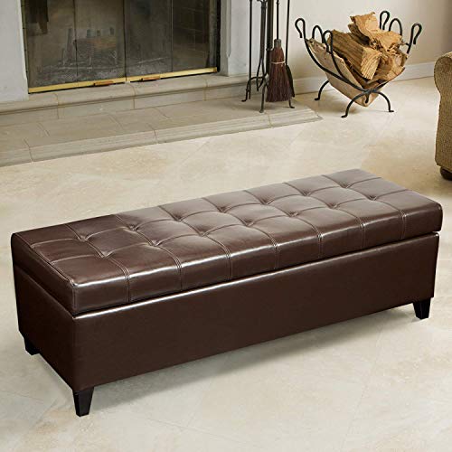 DECO DE VILLE Storage Ottoman, 51 Inch Storage Bench, PU Leather Ottoman Bench for Living Room, Bedroom and Entryway,Brown