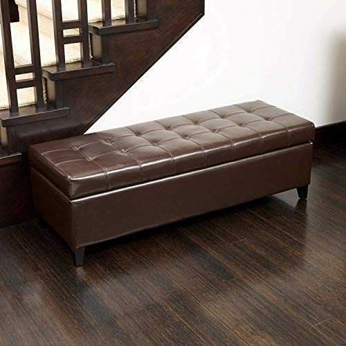 DECO DE VILLE Storage Ottoman, 51 Inch Storage Bench, PU Leather Ottoman Bench for Living Room, Bedroom and Entryway,Brown