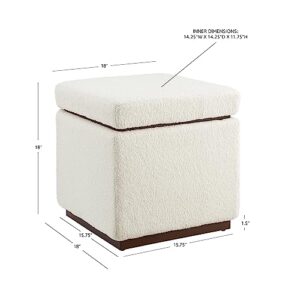 Linon Lexington Sherpa Upholstered Square Storage Ottoman Accents, Cream & Dark Walnut