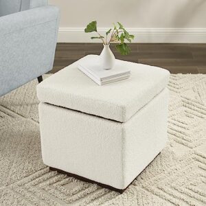 Linon Lexington Sherpa Upholstered Square Storage Ottoman Accents, Cream & Dark Walnut