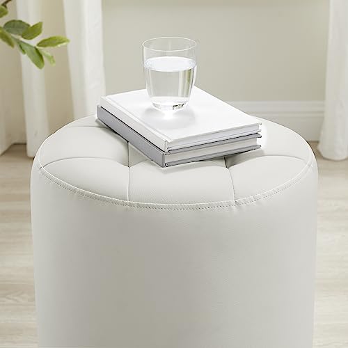 Linon White Sikes Faux Leather Tufted Swivel Ottoman with Chrome Base