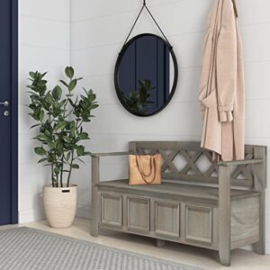 SIMPLIHOME Amherst SOLID WOOD 48 inch Wide Entryway Storage Bench with Safety Hinge, Multifunctional Transitional in Distressed Grey