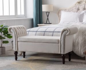 quinjay velvet tufted upholstered storage bench, cream, 33.5 in l x 16.5 in w x 26 in h