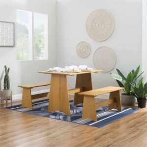 Linon Delk Pine Wood Large Backless Bench in Honey