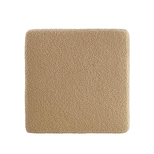 Linon Tan Lexington Sherpa Upholstered Square Storage Ottoman with Pine Wood Accent