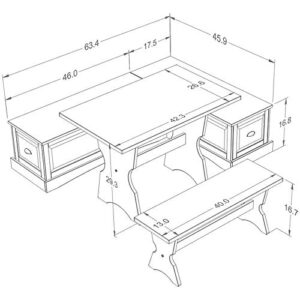 Riverbay Patio Conversation Kitchen Backless Breakfast Corner Nook Table Booth Bench Dining Set with Hidden Storage in Walnut Brown