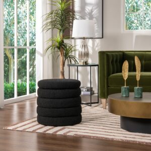 Jennifer Taylor Home Fuji 19" Oversized Round Storage Ottoman, Ebony Black Boucle