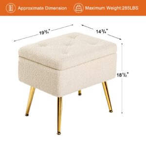 Furniliving Vanity Stool, 19.75" W x 14.75" W x 18.5" H Sherpa Vanity Bench with Storage, Faux Fur Vanity Chair for Makeup Room, Comfy Foot Rest Modern Ottoman for Bedroom, Living Room(IvoryWhite)