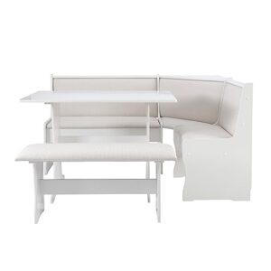 Linon Kiera Corner Upholstered Seats and Hidden Storage, Kitchen Dining Nook Set, White & Beige Striped