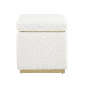 Linon Cream Lexington Sherpa Upholstered Square Storage Ottoman with Natural Wood Accent