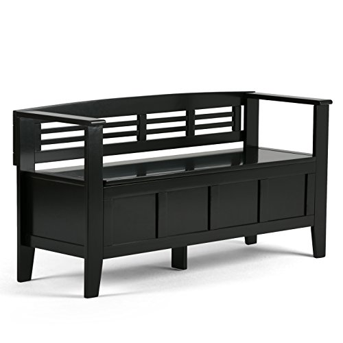 SIMPLIHOME Adams SOLID WOOD 48 Inch Wide Contemporary Entryway Storage Bench with Safety Hinge, Multifunctional Rustic in Black, For the Living Room, Entryway and Family Room