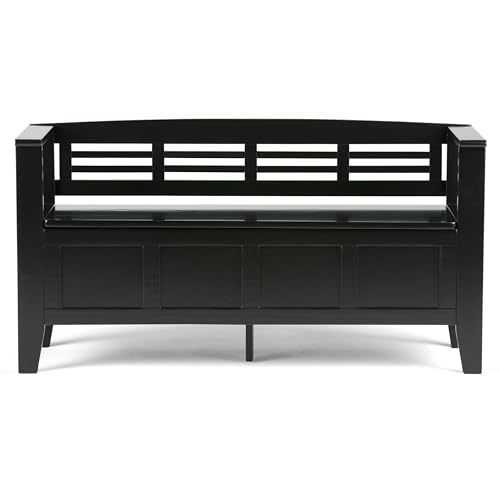 SIMPLIHOME Adams SOLID WOOD 48 Inch Wide Contemporary Entryway Storage Bench with Safety Hinge, Multifunctional Rustic in Black, For the Living Room, Entryway and Family Room