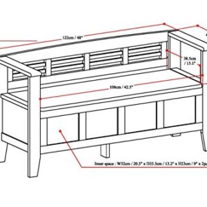 SIMPLIHOME Adams SOLID WOOD 48 Inch Wide Contemporary Entryway Storage Bench with Safety Hinge, Multifunctional Rustic in Black, For the Living Room, Entryway and Family Room