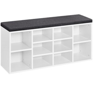 Yaheetech Shoe Bench, Shoe Storage Cabinet with Adjustable Shelves, Storage Bench with Padded Cushion, Shoe Shelf Organizer for Entryway, Living Room, Mudroom, Hallway, 10 Cubbies, White/Gray