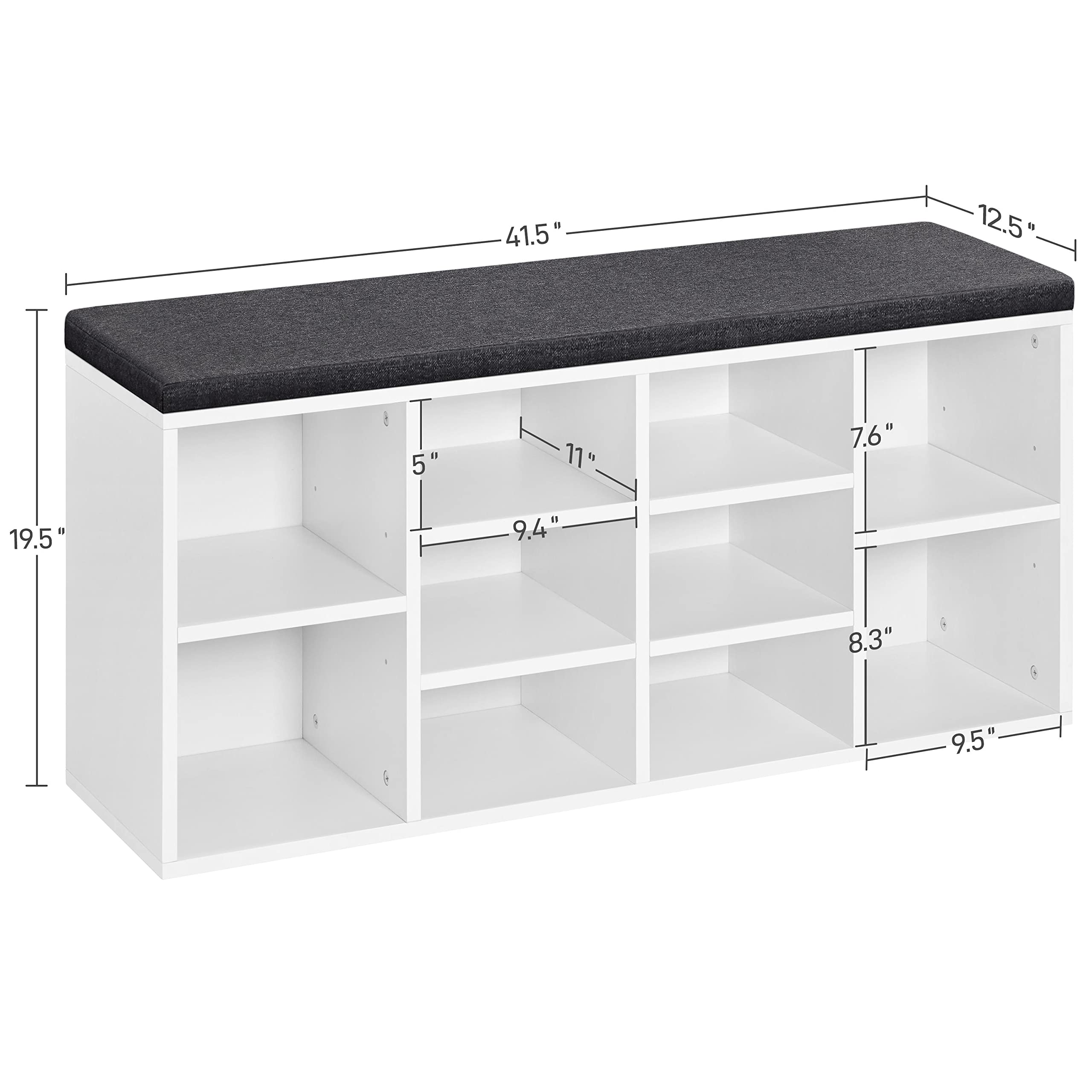 Yaheetech Shoe Bench, Shoe Storage Cabinet with Adjustable Shelves, Storage Bench with Padded Cushion, Shoe Shelf Organizer for Entryway, Living Room, Mudroom, Hallway, 10 Cubbies, White/Gray