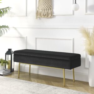 ECLYL Velvet Upholstered Bench, 45‘’ End of Bed Bench, Modern Ottoman Bench with Metal Legs for Living Room, Entryway, Dining Room (Black Gold)