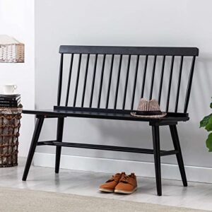 duhome entryway bench, black dining bench with spindle back farmhouse bench wood bench windsor bench for foyer balcony living room, black (black, bench)