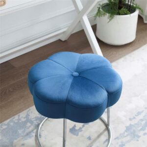 Linon Siena Silver Base Upholstered Flower Shaped Vanity Stool in Navy Velvet