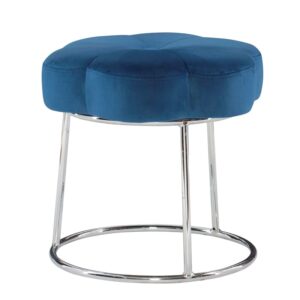 Linon Siena Silver Base Upholstered Flower Shaped Vanity Stool in Navy Velvet